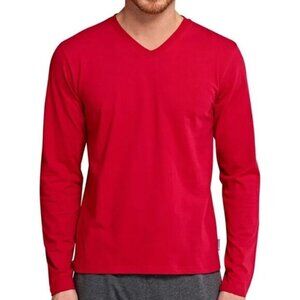 NWT Schiesser Red V Neck Long Sleeve Modal Shirt Sz Mens M